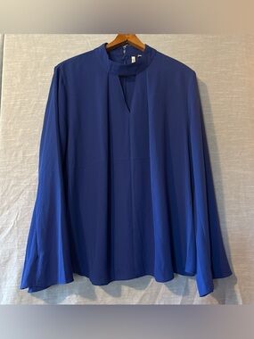 Cato Blouse Long Bell Sleeves 1/4 Back Zip Royal Blue Women’s Sz L